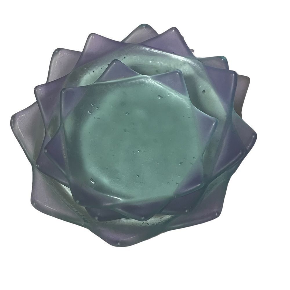 10/$25🦋 Set of 3 Stackable Purple & Blue Lotus Glass Trinket Trays - Picture 2 of 15